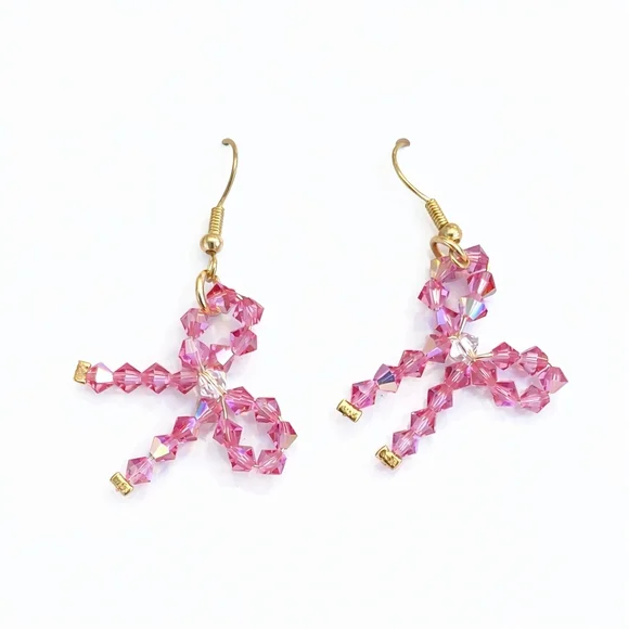 Pink Coquette Bow Handmade Earrings - Picture 1 of 1